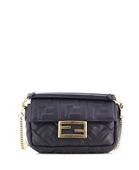 Pre-Owned Fendi Mini Baguette Nm Bag Zucca Embossed Leather
