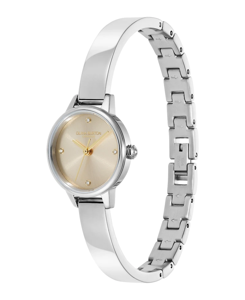 Olivia Burton Women's Mini Classic Silver Tone Stainless Steel Bangle Bracelet Watch, 23mm