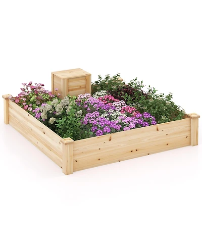Gymax Raised Fir Wood Garden Bed 49" x 49" x 10" Open Base Garden Bed with Composting Bin