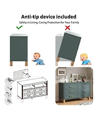 flynama 6 Drawer Double Dresser Modern Mid Century Storage Cabinet and Solid Wood Legs Metal Handles for Bedroom Kids Room Living Room