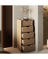 flynama 5 Drawer Rustic Natural Dresser Sturdy Cabinet for Living Room Home Furniture with Spacious Drawers Easy Assembly Durable