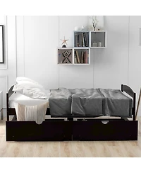 flynama Espresso Wood Platform Bed with Two Storage Drawers Space Saving Design for Bedroom