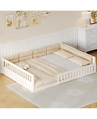 flynama Wood Upholstered Platform Bed Guardrail Fluffy Pillows Pine Wood Mdf