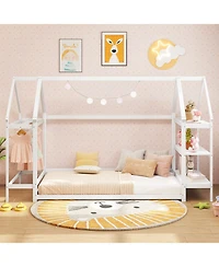 Sugift Twin Montessori Floor House Bed with Detachable Storage Shelves