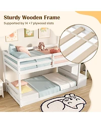 Sugift Twin Over Twin Low Bunk Bed with Storage Stairs Solid Wood