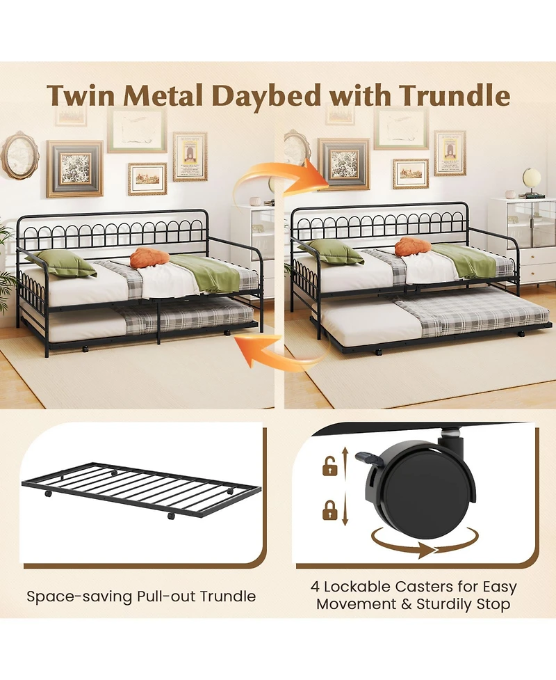 Sugift Twin Daybed with Curved Backrest and Armrests