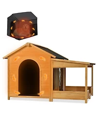 Aostirmotor 60" Large Outdoor Dog Kennel – Insulated Waterproof House with Porch, Asphalt Roof & Elevated Floor, for Medium & Large Dogs