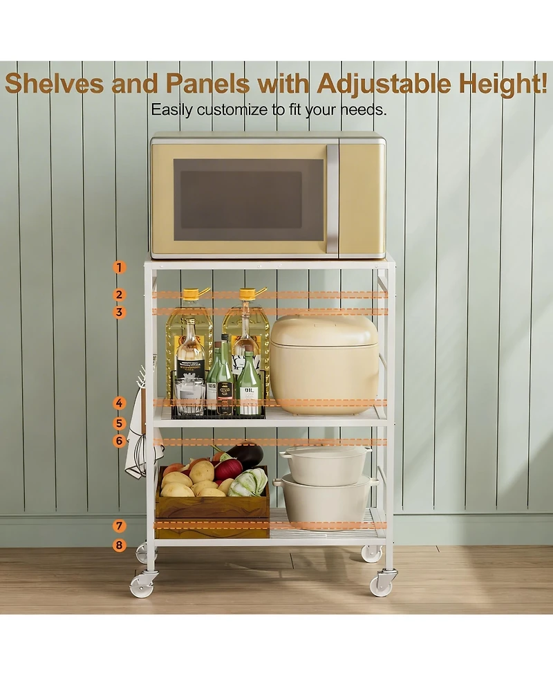 Yigii Adjustable Shelf Kitchen Cart with Metal Frame and Wheels for Versatile Storage