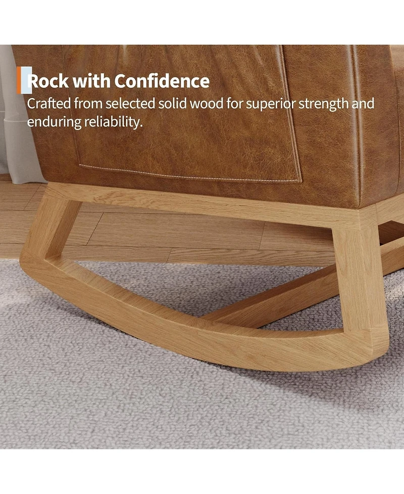 gaomon High Backrest Rocking Chair, Modern Pu Leather Upholstered, Wood Legs, Lounge for Living Room, Bedroom