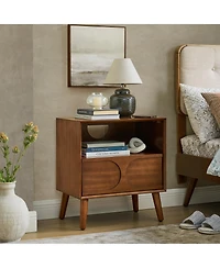 Flynama Chic Luxurious Premium Walnut Nightstand with 1 Drawers Bedroom Bedside Storage Table