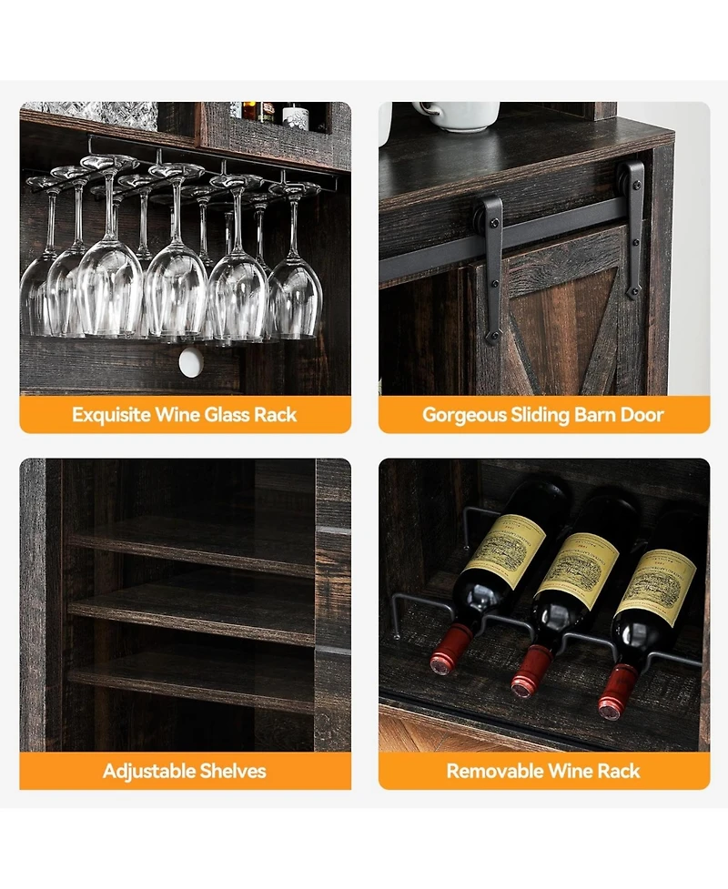 gaomon 70'' Tall Farmhouse Coffee Bar Cabinet, Kitchen Hutch Storage with Sliding Barn Door