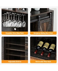 gaomon 70'' Tall Farmhouse Coffee Bar Cabinet, Kitchen Hutch Storage with Sliding Barn Door
