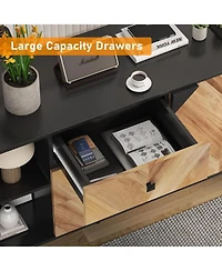 gaomon 55 Point 1 Inch 3 Drawer Storage Cabinet with Adjustable Shelf and Doors Modern Sideboard Buffet Cabinet for Dining Room Walnut Grain