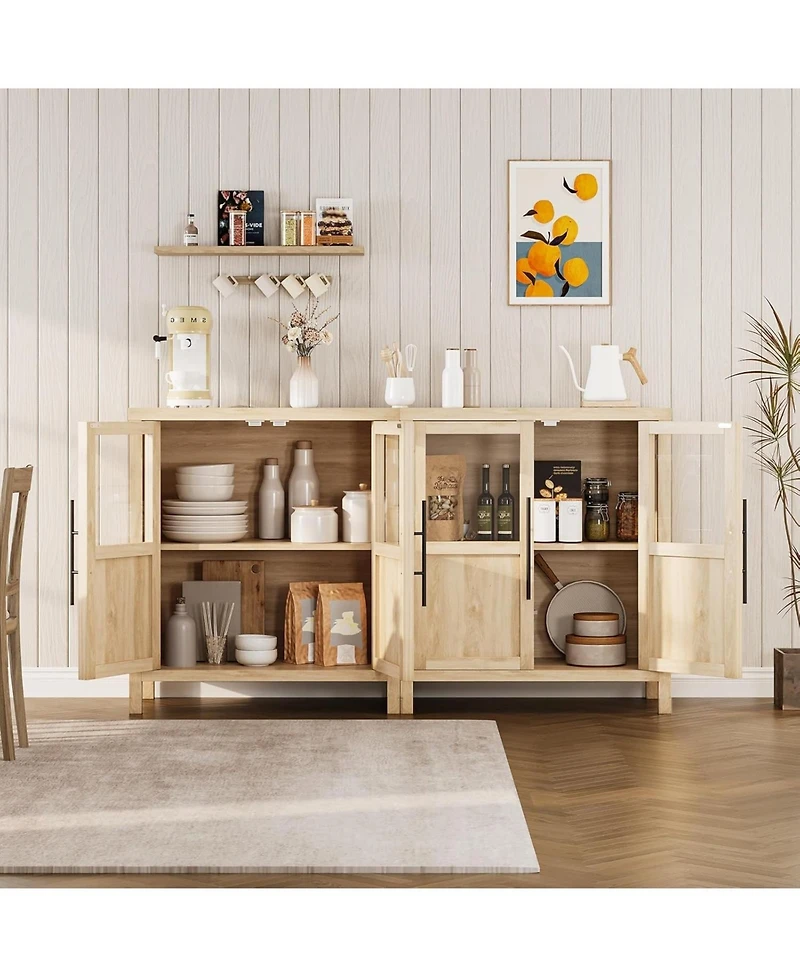 gaomon Sideboard Buffet Cabinet with Two Glass Doors Compact Modern Farmhouse Storage Natural