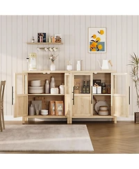 gaomon Sideboard Buffet Cabinet with Two Glass Doors Compact Modern Farmhouse Storage Natural