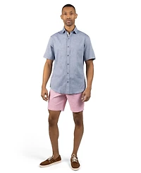 Tailorbyrd Men's Yarn Dyed Melange Linen Short Sleeve Shirt