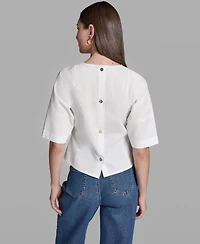 Bcbg Women's Short-Sleeve Crewneck Crinkle Top