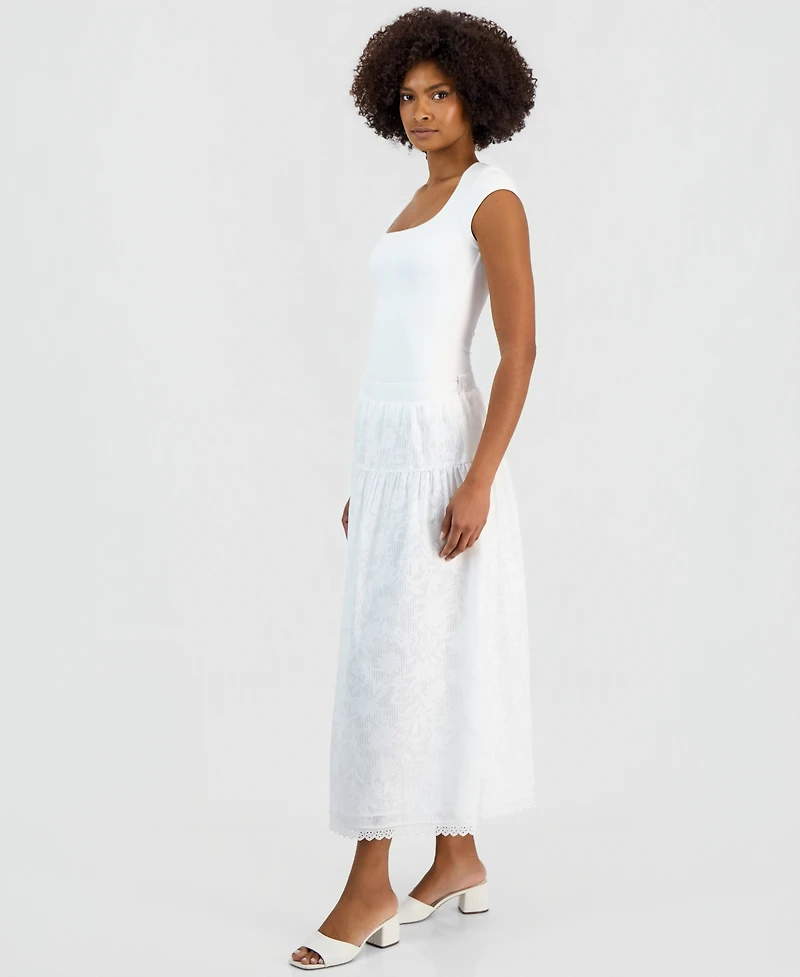 Vince Camuto Women's Tonal-Print Tiered Lace-Trim Maxi Skirt