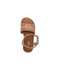 Bebe Little Girls Girl's Fashion Sandals – Dressy Shoes with Raffia Upper and Logo Medallion Accent