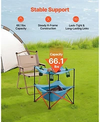 Mecale Folding Camping Table, 600D Waterproof Oxford Top with 4 Cup Holders, Carry Bag