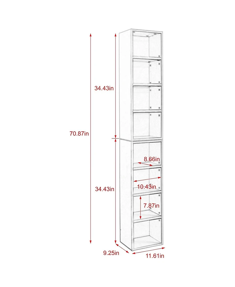 Rainsken 8-Tier Tall Narrow Bookshelf, Slim Storage Cabinet & Display Bookcase with Adjustable Shelves for Living Room