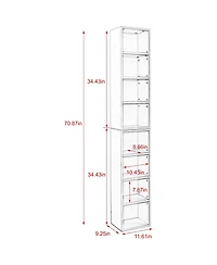 Rainsken 8-Tier Tall Narrow Bookshelf, Slim Storage Cabinet & Display Bookcase with Adjustable Shelves for Living Room