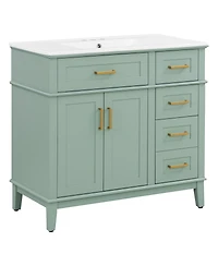 Sillysis 36" Modern Bathroom Vanity with Sink, Freestanding Solid Wood Cabinet, Soft Close Drawers for Home