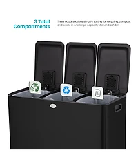 Home Zone Living 24 Gallon Triple-Compartment Stainless Steel Kitchen Trash Can with Step Pedals and Soft-Close Lids