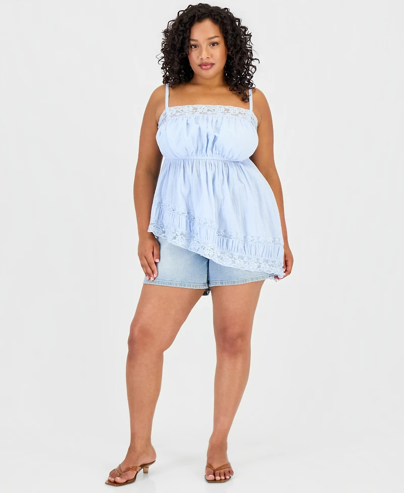 And Now This Trendy Plus Asymmetric Lace-Trim Sleeveless Top, Macy's Exclusive