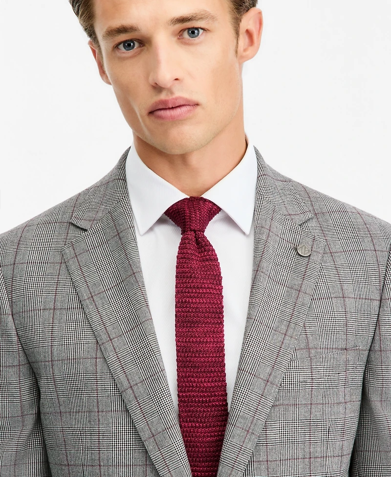 Ted by Baker Men's Modern-Fit Gray & Wine Plaid Suit Separate Jacket