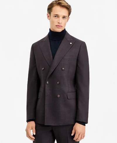 Ted by Baker Men's Modern-Fit Burgundy Plaid Suit Separate Double-Breasted Jacket