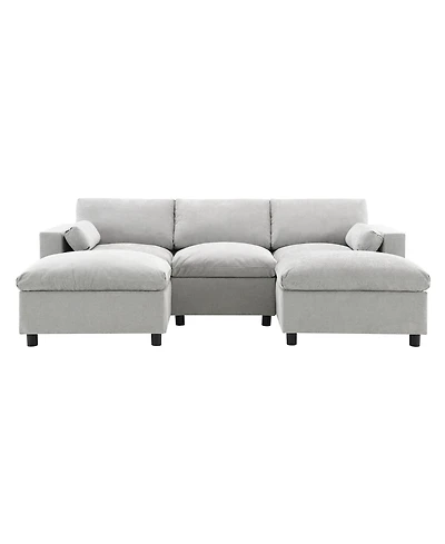 Clihome 86.5'' Chenille Modular Sectional Sofa with Storage Pockets, 5 Seat U Shaped Couch Set with Pillows,Free Combination