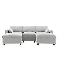 Clihome 86.5'' Chenille Modular Sectional Sofa with Storage Pockets, 5 Seat U Shaped Couch Set with Pillows,Free Combination