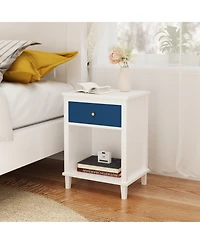 Flynama Chic Luxurious Premium Navy Nightstand with Storage Space Bedroom Bedside Storage Table