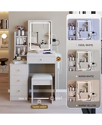 Flynama Small Size Left Bedside Cabinet Vanity Table 2 in 1 Design for Bedroom Convenience