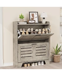 gaomon Farmhouse Narrow Slim Shoe Cabinet, 2 Flip Drawers for Entryway Organization