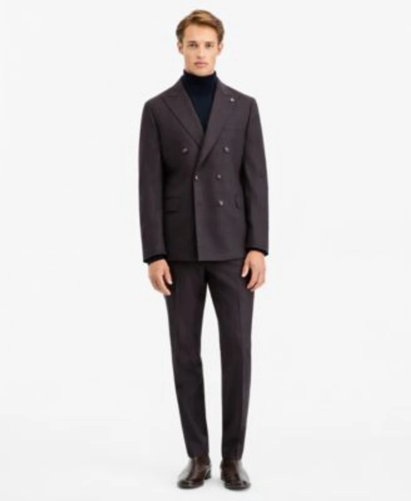 Ted By Ted Baker Mens Modern Fit Burgundy Plaid Suit Separates