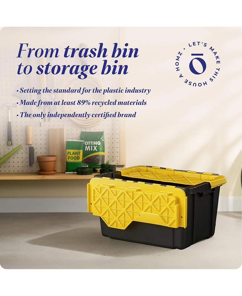 Homz Durbilt 15 Gal Storage Containers Tough Flip Lid Bins, 6 Pack, Black/Yellow