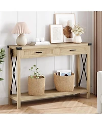 gaomon Farmhouse Entryway Console Table with Rattan Drawers, Sofa Table with Storage for Living Room, Hallway, Entryway