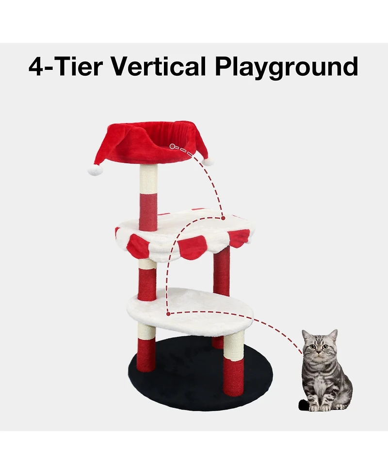 Aostirmotor Multi-Level Cat Tree with Removable Perch & Scratching Posts – Includes Hanging Toy,Red