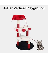 Aostirmotor Multi-Level Cat Tree with Removable Perch & Scratching Posts – Includes Hanging Toy,Red