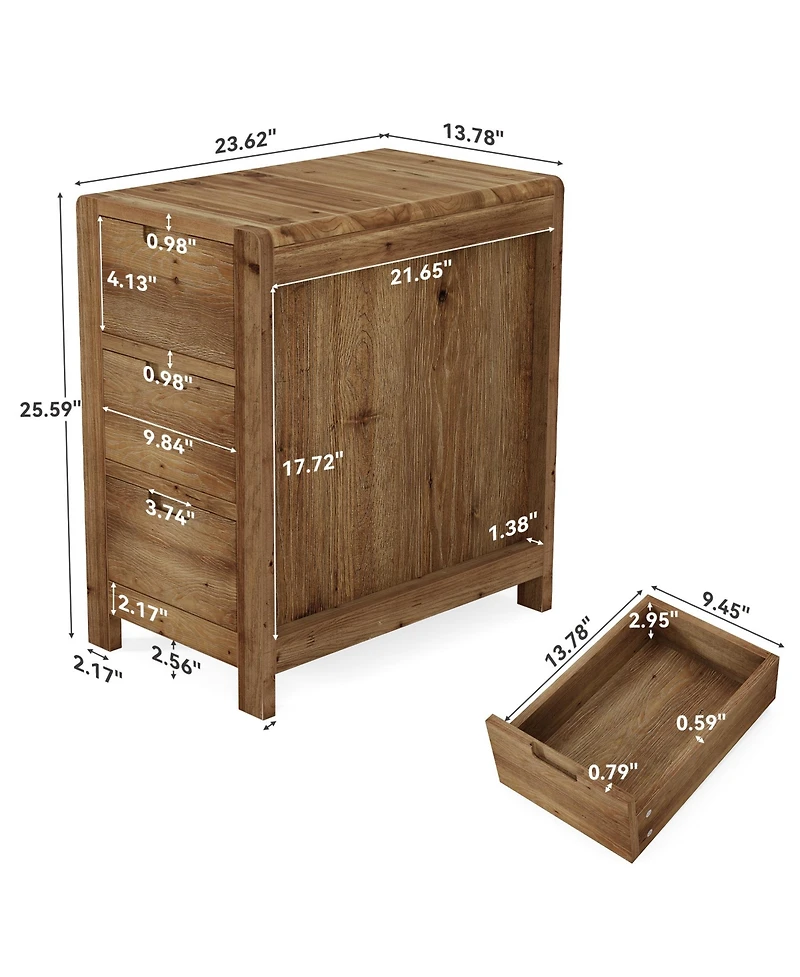 Tribesigns Wood End Table with 3 Drawers, Solid Wood Sofa Side Table, Nightstand