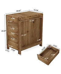Tribesigns Wood End Table with 3 Drawers, Solid Wood Sofa Side Table, Nightstand