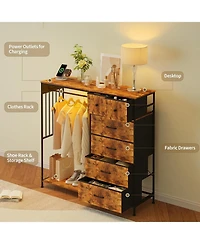 gaomon Dresser with Hanging Rack, Reversible 6 Drawers Led Lights & Charging Station, Fabric Closet Dressers Chest of