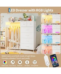 gaomon Dresser with Hanging Rack, Reversible 6 Drawers Led Lights & Charging Station, Fabric Closet Dressers Chest of
