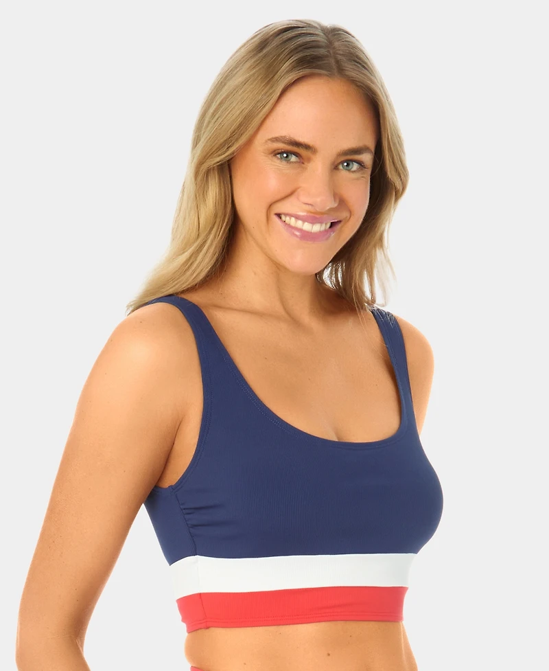 California Waves Women's Color-Block Mini Rib Long Line Swim Bikini Top