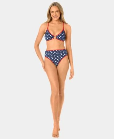 California Waves Womens Starstruck Mini Rib Ring Swim Bikini Top High Waist Swim Bottoms