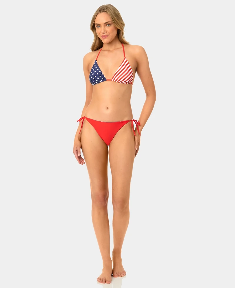 California Waves Women's Star and Stripe Reversible Triangle Swim Bikini Top