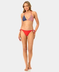 California Waves Women's Star and Stripe Reversible Triangle Swim Bikini Top