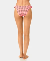 California Waves Women's Gingham Ruffle Tab-Side Scoop Swim Bottoms